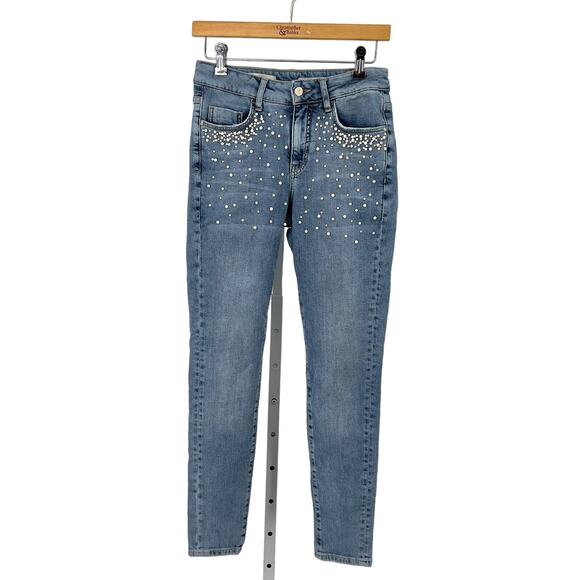 Script Pilcro & Letterpress Women's Skinny Jeans w/Pearls 26 Light Wash Stretchy - Picture 2 of 11